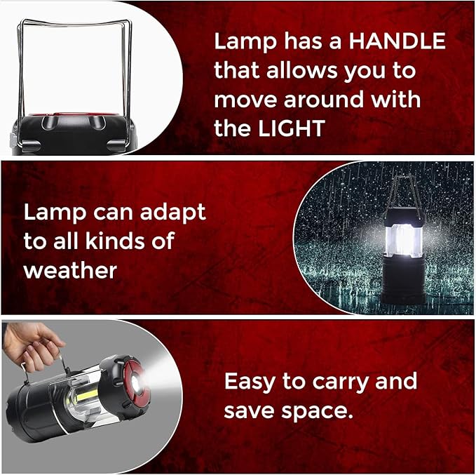 Battery Powered Camping Lantern - Portable COB Hanging Lamp Lights | Waterproof Collapsible Lantern Flashlight for Tent Lights, Power Outages, Hurricane Emergency, Hiking