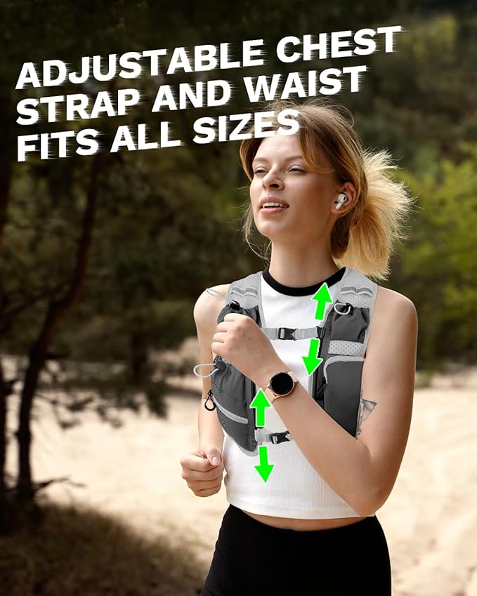 Running Vest for Women and Men, Hydration Backpack for Runners, Trail, Hiking, Biking and Walking, with Front Phone Holder, Adjustable Chest and Waist Strap