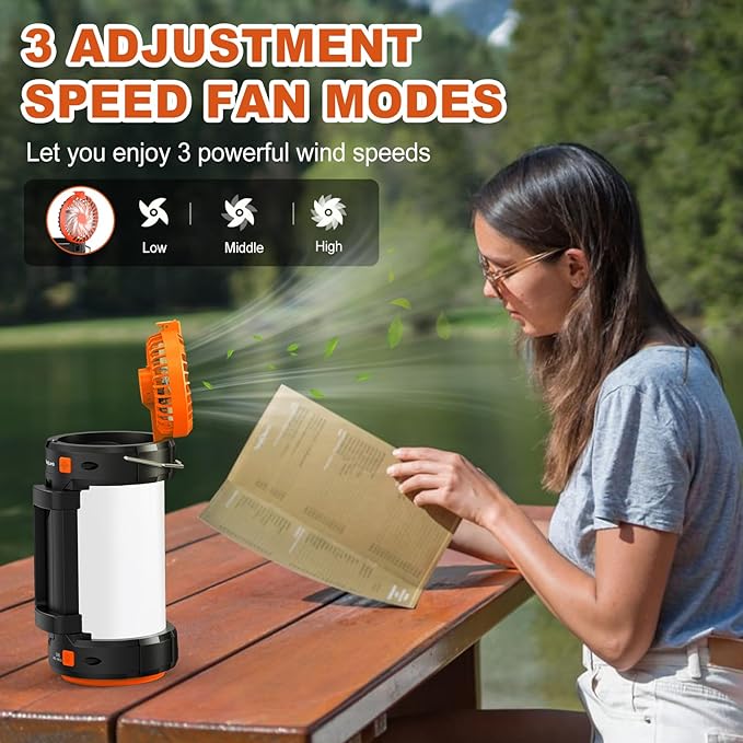 4000mAh LED Camping Lantern, Battery Powered LED with Reading Lamp, 3 Perfect Lantern Flashlight for Hurricane, Emergency, Survival Kits, Hiking, Fishing, Home