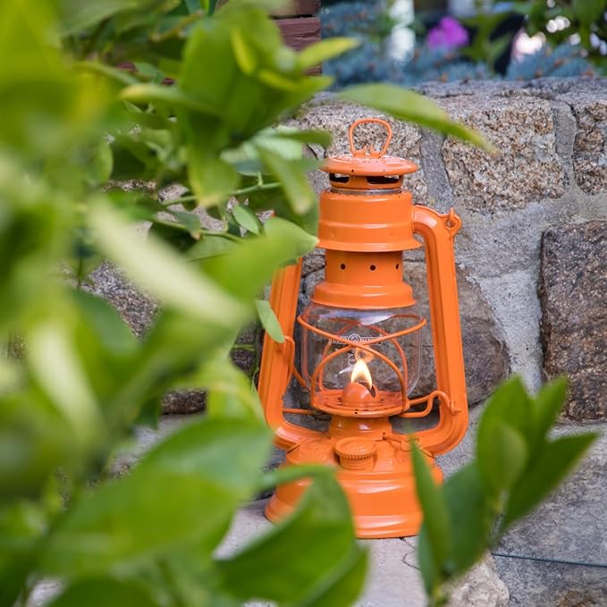 Outdoor Kerosene Fuel Lantern, German Made Weather Resistant Baby Special 276 Galvanized Hurricane Lamp for Camping or Patio, 10 Inches, Pastel Orange