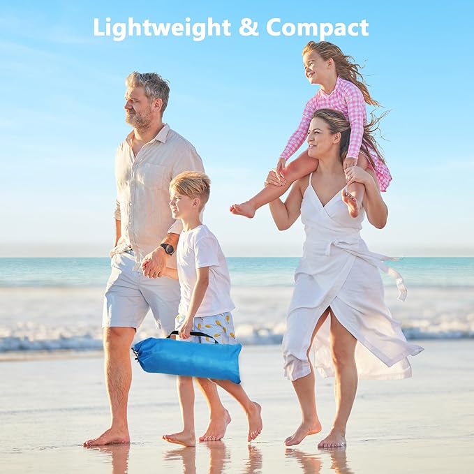 NXONE Beach Tent Sun Shade Shelter for 2-3 Person with UV Protection, Extended Floor, 3 Mesh Roll Up Windows & 8.0mm Fiberglass Rods丨Carry Bag Included (Blue White)