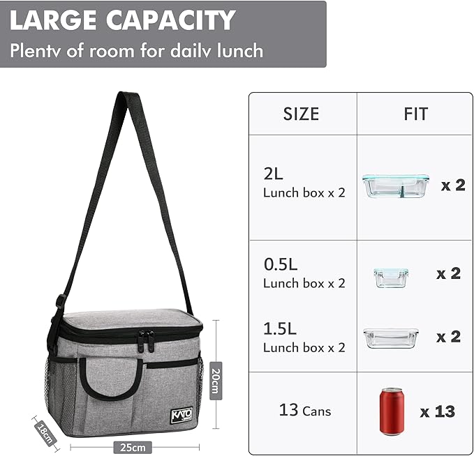 Tirrinia Insulated Lunch Box for Women Men, Leakproof Reusable Lunch Bag Containers for Adult,Working,Office,Lunch Soft Cooler Bag Tote for Picnic Hiking Beach,Gray