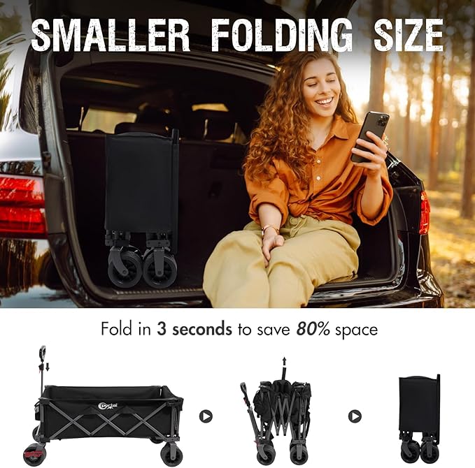 PORTAL 26" Extra Wide 55" Long Foldable Wagon with Tailgate, Large 600L Collapsible Wagon with Cargo Net, 400 LBs Heavy Duty Utility Cart with Big All-Terrain Wheels for Beach, Camping, Sports, Dogs