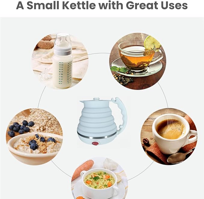 Travel Kettle Electric Collapsible, Portable Electric Kettle Silicone + Paperless Collapsible Coffee Dripper, Travel Pour Over Coffee Maker Single Cup, White