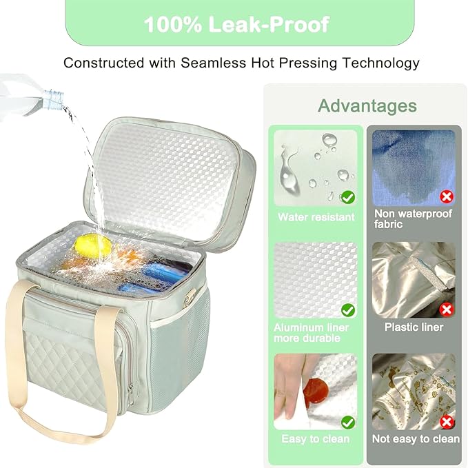 GLENKEY Expandable Lunch Box for Women, Double Deck Large Insulated Lunch Bag Leakproof Soft Cooler Bags Lunch Cooler for Adults Work Office Flight Travel, Green