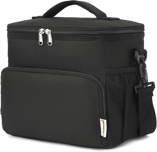 Unisex Insulated Lunch Bag, Black, 10.2 x 7.5 x 9 inches, Durable Oxford Fabric, PEVA Lining, 3+ Years