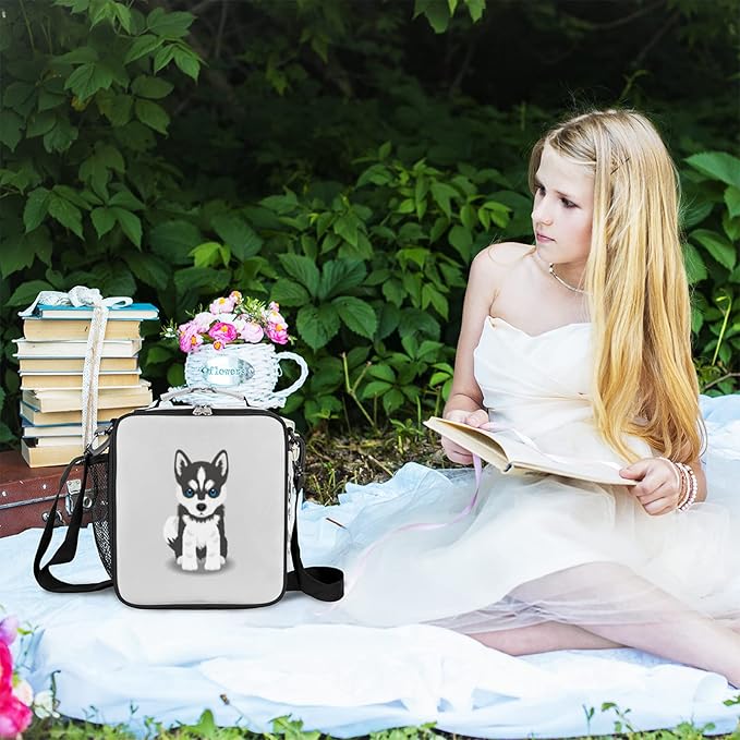 Husky Dog Insulated Lunch Bag Kids Cute Puppy Thermal Meal Reusable Lunch Box for Girls,Boys Waterproof Back to School Picnic