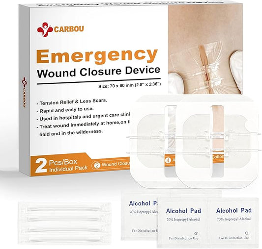Carbou Emergency Wound Closure Strips - 2 Pcs - Zip Stitch Butterfly Bandaids - Laceration Closure Kit - Stitchless & Easy to Use