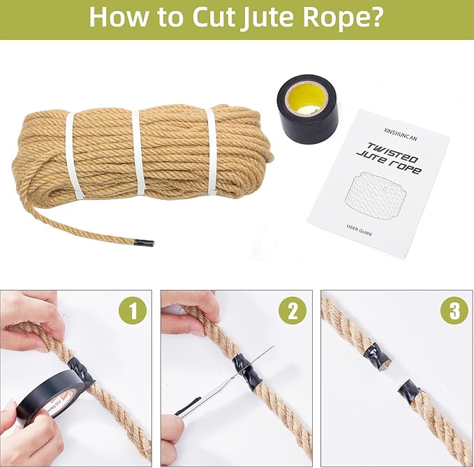 Jute Rope 1/3 Inch 200 Feet Hemp Ropes for Deer, Heavy Duty, Twisted, Natural, Tug of War, for Crafts, Home Decorating Gardening Bundling