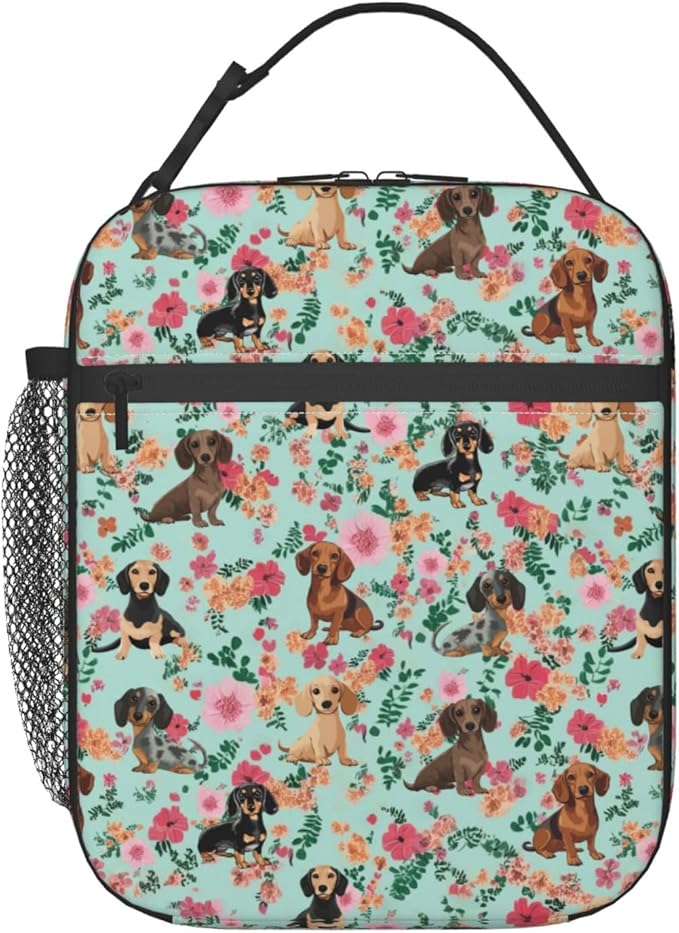 Dog Flower Lunch Bag Insulated Reusable Lunch Box Thermal Cooler Tote For Men Women Work Travel Picnic Hiking