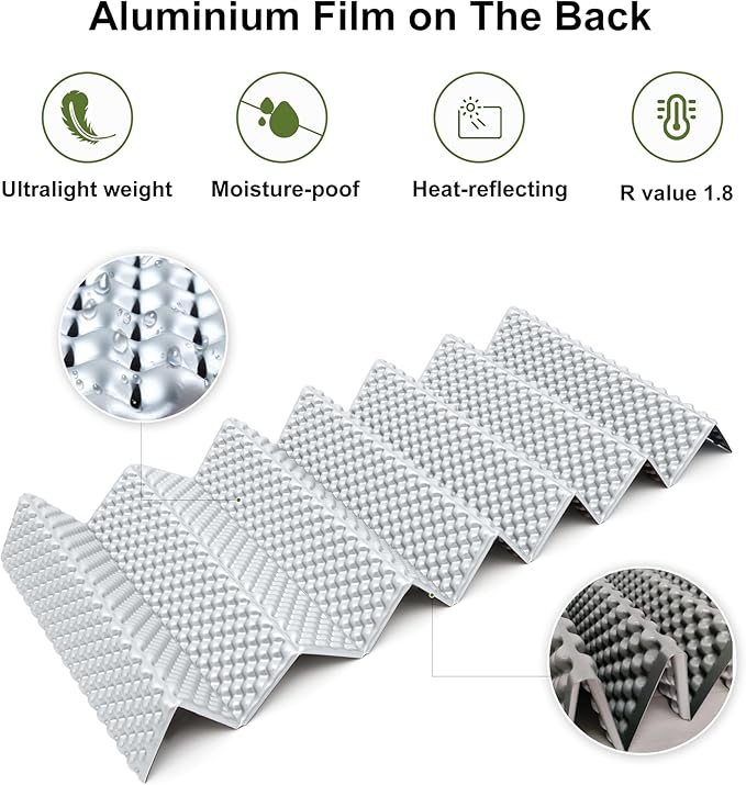 YIKI Closed Cell Foam Sleeping Pad for Camping, 72.8x22 inch, Ultralight Foldable Foam Sleeping Mat with Heat Reflective Layer, Waterproof Backpacking Pad for Hiking, Tent, Outdoor Use