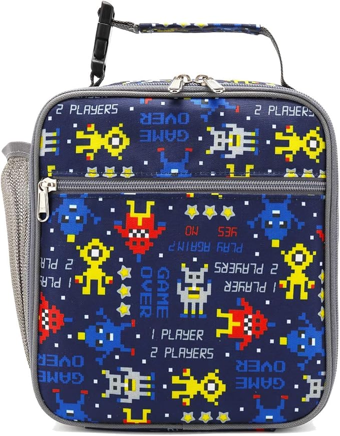 FlowFly Kids Lunch box Insulated Soft Bag Mini Cooler Back to School Thermal Meal Tote Kit for Girls, Boys, Robot