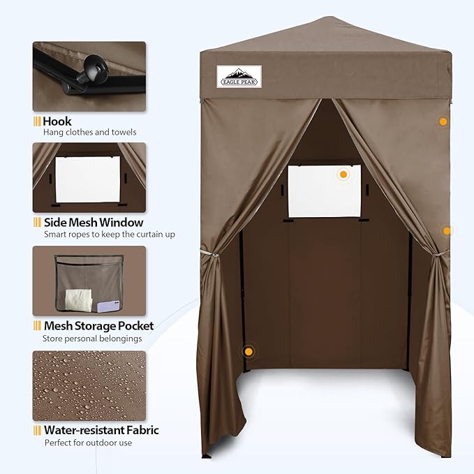 EAGLE PEAK Flex Ultra Compact 4x4 Pop-up Canopy, Sun Shelter, Changing Room, Portable Privacy Canopy Cabana for Pool, Fashion Photoshoots, or Camping, 4x4 ft, Brown