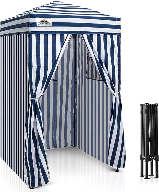 EAGLE PEAK Flex Ultra Compact 4x4 Pop-up Canopy, Sun Shelter, Changing Room, Portable Privacy Canopy Cabana for Pool, Fashion Photoshoots, or Camping, 4x4 ft, White/Blue