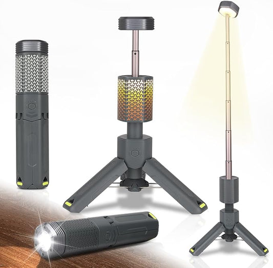 Camping Lantern Rechargeable - Multifunction LED Lantern Battery Powered 10500mAh- Portable Camping Lamp and Flashlight - Telescoping Camp Lights for Hiking,Camping,Emergency Lighting Gray