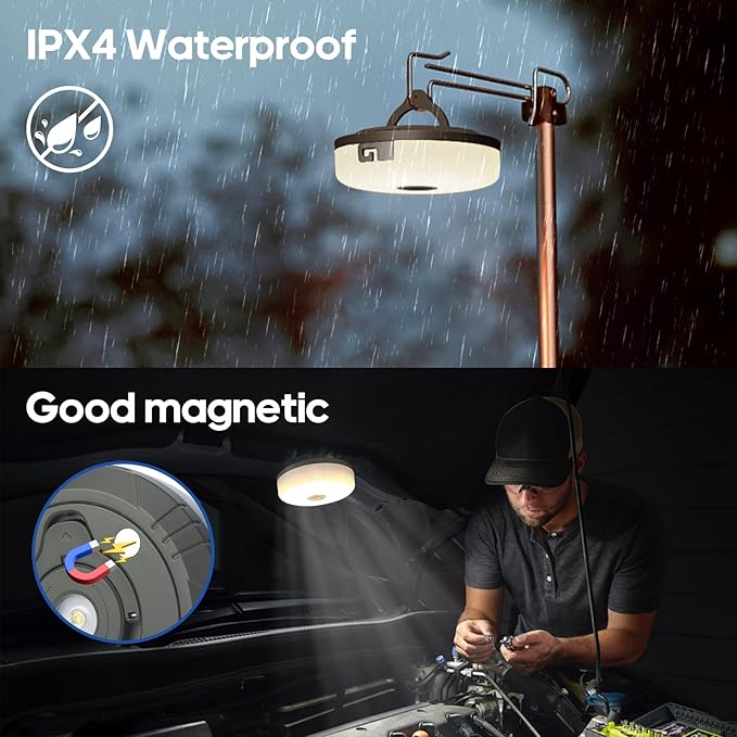 DGE Camping String Lights, 8 Lighting Modes 2-in-1 Outdoor String Lights with RGB and Warm White Light (32.8ft), Quick Storage, Waterproof, Type-C Charging for Camping, Holiday