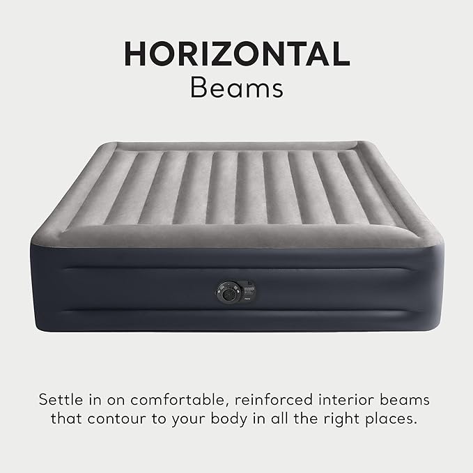 Intex 2 Pack Dura Beam Plus Deluxe Airbed, Inflatable Blow Up Portable Air Mattress with Built-in Internal Air Pump, King-Sized Bed