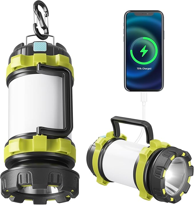 Camping Lantern Rechargeable, Alpswolf Led Lantern Camping Flashlight with 4000 Capacity Power Bank, 6 Modes, IPX4 Waterproof, Portable Rechargeable Lanterns for Power Outage, Hiking Hurricane Outdoor