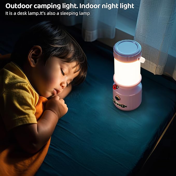 HOMY Retro 7-Star Ladybug Camping Lamp for Kids - USB Rechargeable Kids Lantern, 3-Color Dimmable LED, Tent Hook & Handle, Safe Night Light for Outdoor/Kids Camping Essentials