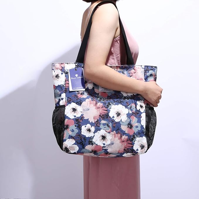 ESVAN Original Floral Water Resistant Large Tote Bag Shoulder Bag for Gym Beach Travel Daily Bags Upgraded