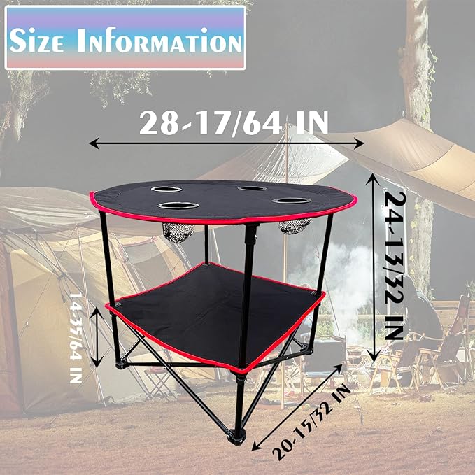 2 Tier Outdoor Camping Gear, Foldable Camping Table with Carry Bag and 4 Cup Holders,Lightweight Collapsible Canvas Table for Beach, Picnic, BBQ,Campfires,Fishing,Hiking,Tailgating