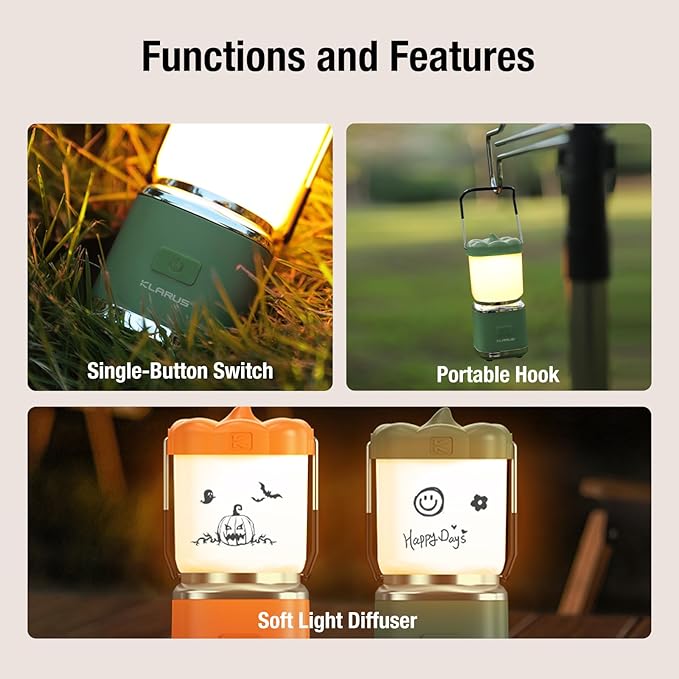 KLARUS CL8 Small Camping Lantern & Light, Pumpkin Pocket Rechargeable Camping Flash Light Tent Light, Hanging Hook, USB-C Port, IPX5 Waterproof