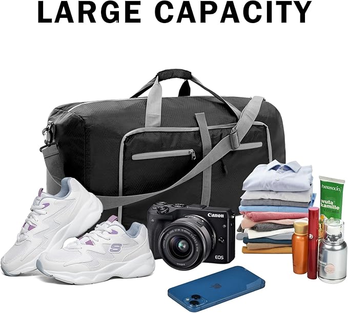 Dimayar Travel Duffle Bag for Men Women - Foldable Duffel Bag with Shoes Compartment - Overnight Bags Waterproof & Tear Resistant(85L,Black)