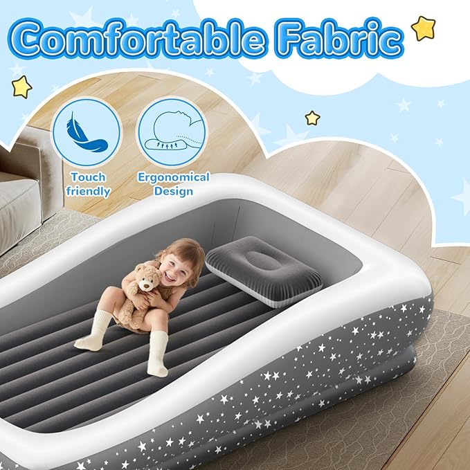 Inflatable Toddler Travel Bed: Portable & Safety - Blow Up Toddler Bed Travel with 4 Sides - Kids Air Mattress Ideal for Outdoor Camping - Easy to Inflate Deflate and Clean