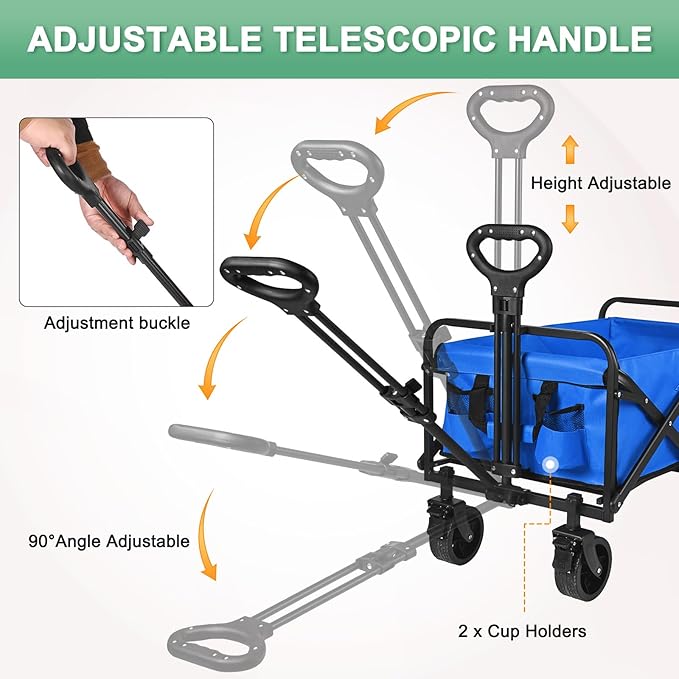 Wagons Carts Foldable, 330LBS Beach Wagon Collapsible with All-Terrain Wheels Portable Utility Folding Cart for Beach/Grocery/Garden/Fishing/Camping/Shopping/Outdoor/Travel, Blue