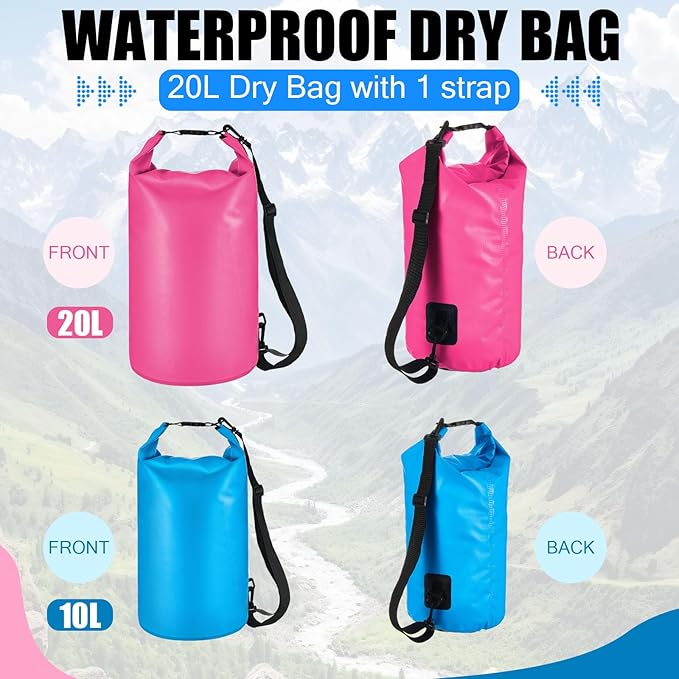 Aliceset 2 Pcs Waterproof Dry Bag 20L/10L Floating Dry Backpack Bags for Travel Pack Waterproof Backpack for Kayaking Rafting Boating Swimming Hiking Fishing(20 L)