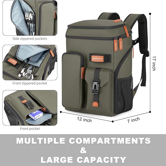 Insulated Cooler Backpack,33 Cans Multifunctional Double Deck Leakproof Cooler Bag with Sternum Strap,Large Capacity Lightweight Travel Camping Beach Backpack