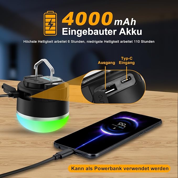 LED Camping Lights Rechargeable - Outdoor Portable Tent Light with 4000mAh Battery, 12 Light Modes, RGB Camping Lantern with Magnet Base, IP65 Waterproof Camping Lights for Tent, Hiking, Power Outages