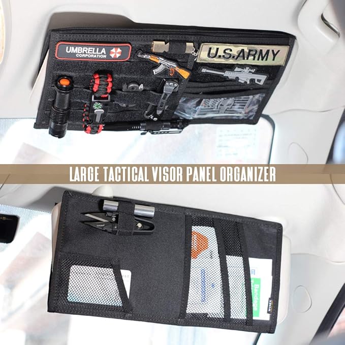 WYNEX Molle Visor Panel Organizer, Tactical Car Sun Visor Cover Molle Webbing Compatible Vehicle Visor Storage Holder Pouch