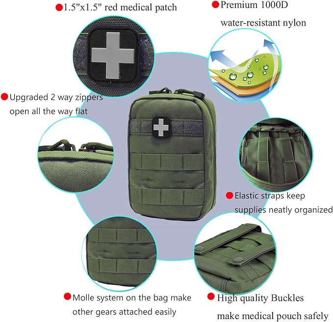 Carlebben EMT MOLLE Ifak Pouch Tactical MOLLE Medical First Aid Kit Utility Pouch Olive