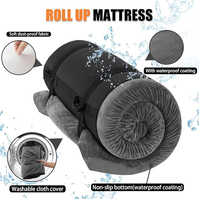Sleeping Pad,3-inch Thick Memory Foam Camping Mattress,Portable Roll-Up Mat for Car/Tent/Floor/Cot/Travel,Comfortable Pad for Guests Sleepover