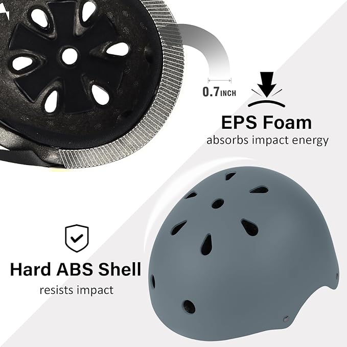 Skateboard Bike Helmet, Lightweight Adjustable, Multi-Sport for Bicycle Skate Scooter, 3 Sizes for Adult Youth & Kids