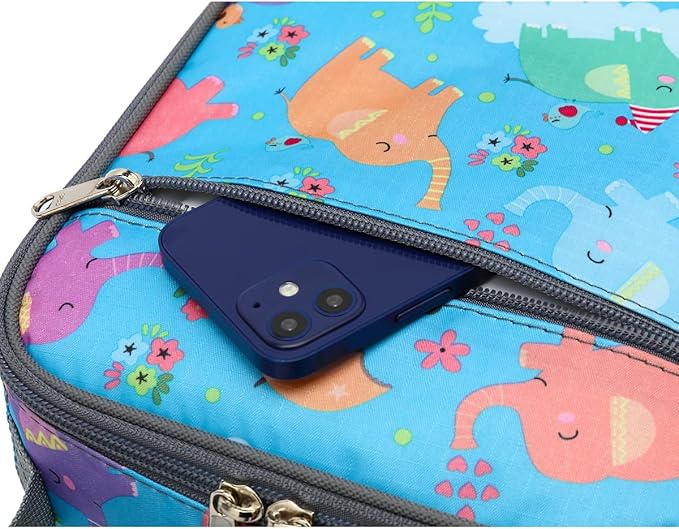 FlowFly Kids Lunch box Insulated Soft Bag Mini Cooler Back to School Thermal Meal Tote Kit for Girls, Boys, Elephant