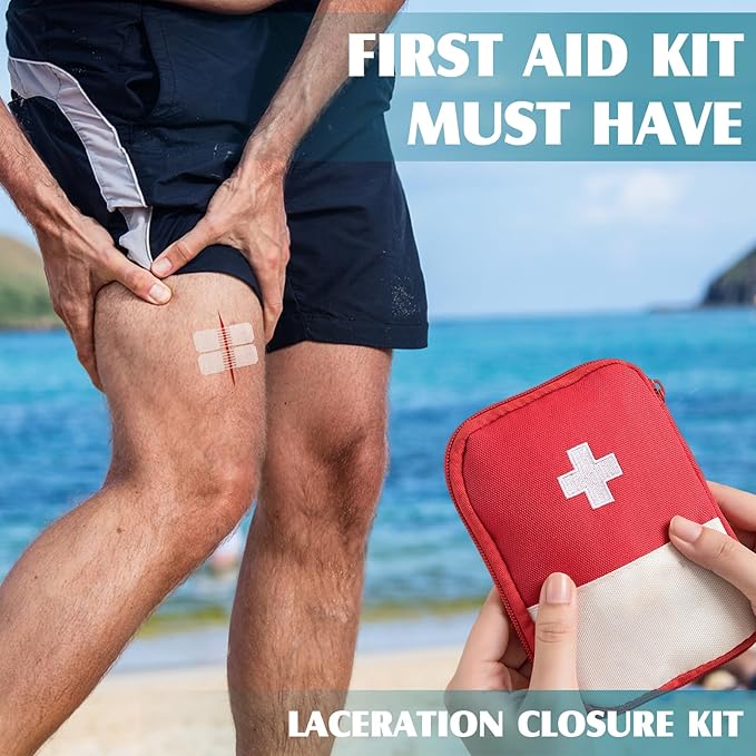 4PCS Emergency Wound Closure Strips Laceration Closure Kit Repair Wounds Without Stitches Elastic Skin Clean Cover Closure Device Sutures Butterfly Bandaids First Aid Kit