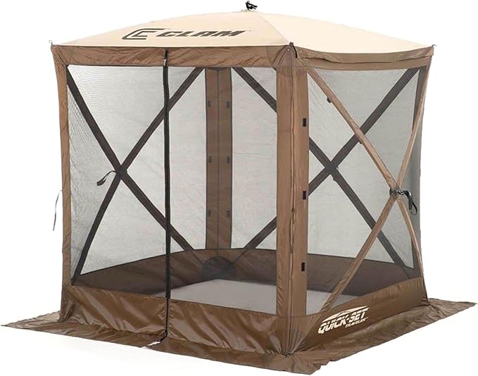CLAM Pop Up Screen Tent, Outdoor Camping Gazebo Canopy, Traveler, 6' x 6', Brown