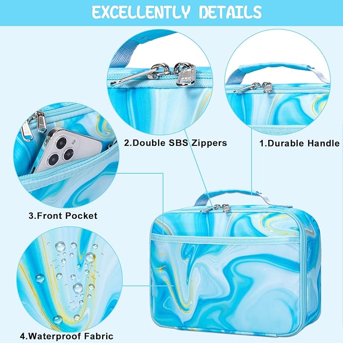 LOIDOU Lunch Box for Kids Boys Girls Insulated Lunch Bag Thermal Meal Tote Reusable Lunch Pail Bags for School Travel (Marble Blue)