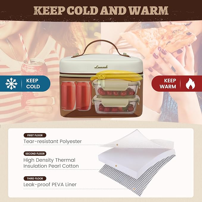 LOVEVOOK Lunch Box for Women,Large Adult Insulated Lunch Bag for Women,Leakproof Cooler Bag for Office Picnic Hiking Beach,Lunch Tote Bag with Adjustable Shoulder Strap