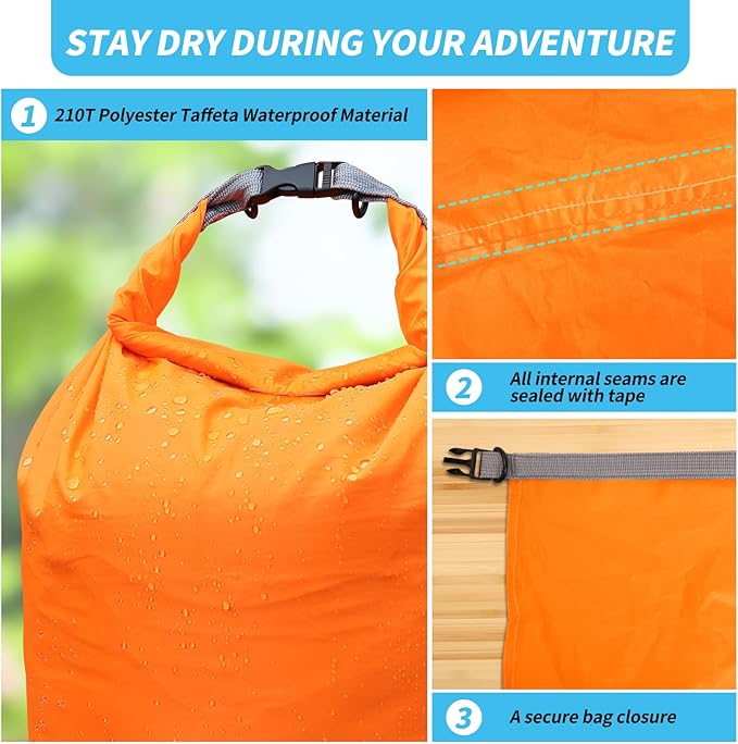 Dry Bag Set, Waterproof Small Lightweight Dry Bags for Paddle Board Kayaking, Fishing, Camping (Orange, 20L 2Pack)