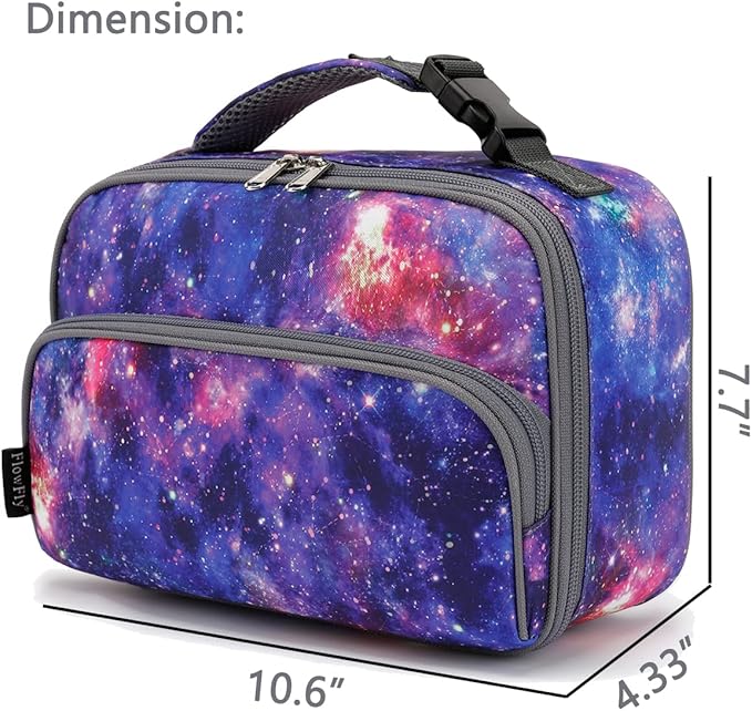 FlowFly Kids Lunch box Insulated Soft Bag Mini Cooler Back to School Thermal Meal Tote Kit for Girls, Boys, Galaxy