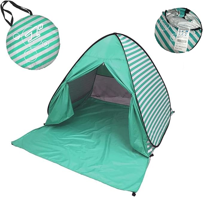 YBK Tech New Stripe Style Automatic Pop Up Beach Tent UV Protection Instant Portable Quick Cabana Sun Shelter for 2-3 Persons (Green)