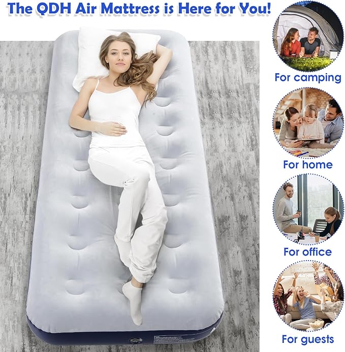 Camping Air Mattress Inflatable Air Bed Flocked Surface Travel Bed Sleeping Pad Air Bed for Outdoor Camping Tent Guest Travelling