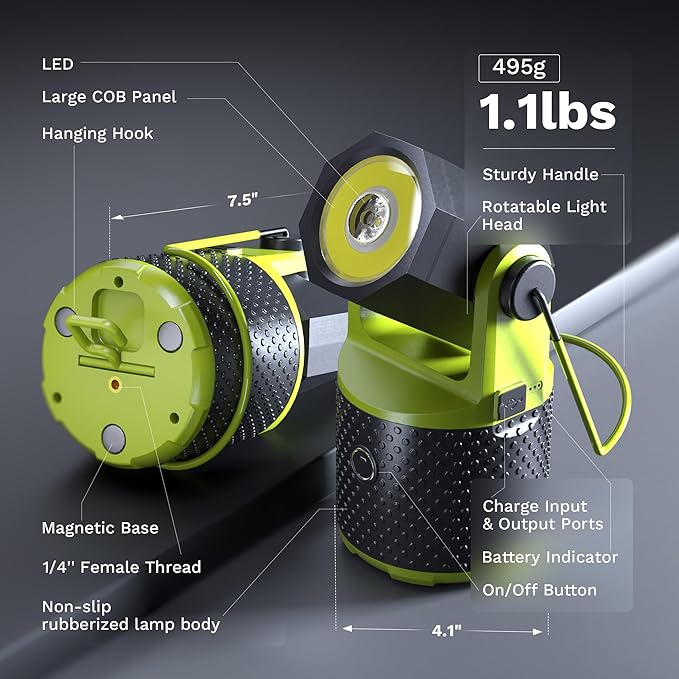 CLAKAP LED Camping Lantern, 3000Lumens Rechargeable 180°Rotatable Flashlight Lantern, Portable Camping Light with 4000mAh Phone Charger, IPX4 Waterproof Emergency Light for Power Outages Hurricane