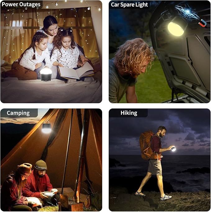LED Camping Lantern Rechargeable, 1000LM Portable Camping Tent RGB Light with 10 Light Modes & Magnetic Base, 4000mAh Emergency Hanging Light for Hurricane, Power Outage, Camping, Hiking