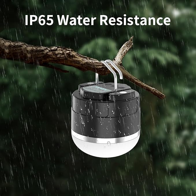 LED Camping Lantern Rechargeable - Portable Camping Light IP65 Ultra Waterproof Dustproof, Tent Light with 4 Lighting Modes Power Bank, Tent Lights for Camping Hiking Emergency Outage Black