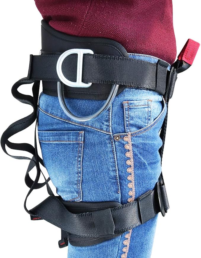 X XBEN Climbing Harness, Protect Waist Safety Harness Gear, Wider Half Body Harness for Roofing Fire Rescuing Rock Climbing Rappelling Tree Climb Red