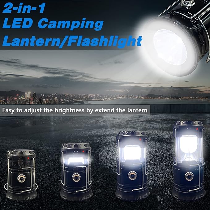 Solar LED Camping Lantern, BaishenglinMotor Solar DC Rechargeable Portable Folding LED Lanterns Flashlights for Indoor Outdoor Home Emergency Power Outage Hurricane Supplies 4-Pack